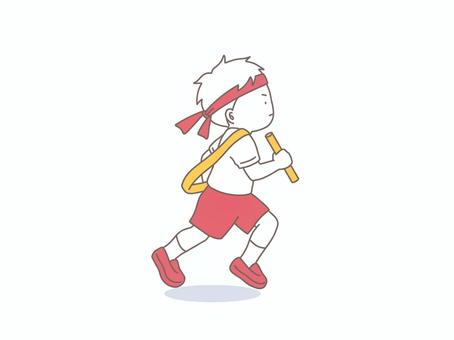 リレーのアンカーを走る男の子のイラスト 運動会,リレー,かけっこ,競走,運動着,人物,チーム,小学生,ベクター,体育祭のイラスト素材