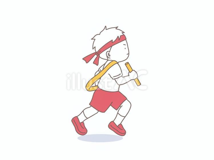 リレーのアンカーを走る男の子のイラスト 運動会,リレー,かけっこのイラスト素材