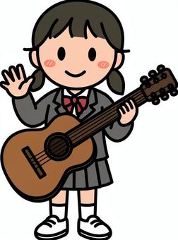 ギターのグレーの女の子です。 ギター,女の子,音楽,シンプル,クラシック,楽器,演奏,ミュージシャン,ライブ,コンサートのイラスト素材