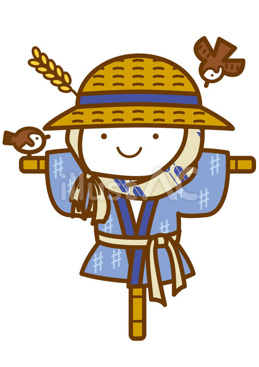案山子-4c 案山子,スズメ,稲のイラスト素材