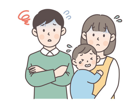 赤ちゃんが泣き止まず悩む若い夫婦2 人物,女性,ママ,妻,主婦,母親,シンプル,かわいい,若い,泣きのイラスト素材