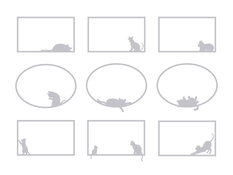 猫シルエットの小さなフレーム（グレー）