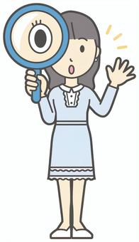 ワンピースお嬢様-403-全身 虫眼鏡,お嬢様,女性,女の子,オシャレ,人物,かわいい,探す,検索,見るのイラスト素材