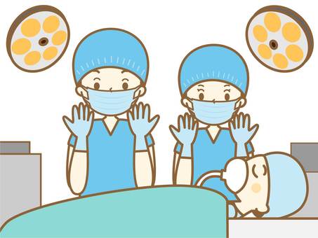 手術中3 手術,手術中,執刀,執刀医,担当医,オペナース,手術着,マスク,酸素マスク,患者のイラスト素材