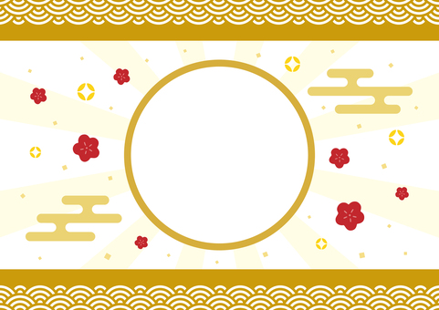 正月初売りセールのチラシ背景02 和柄,梅,花,縁起物,集中線,飾り枠,正月,初売り,セール,チラシのイラスト素材
