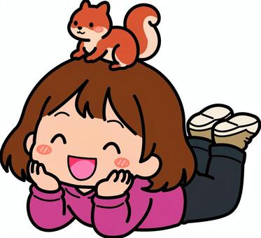 赤のリスの女子です。 リス,シンプル,動物,子供,ペット,仲良し,ほのぼの,笑顔,女子,赤のイラスト素材