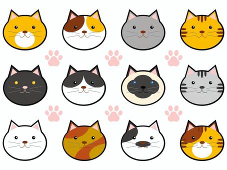 動物（猫）の顔スタンプ１２種類 動物,顔,猫,肉球,スタンプ,アイコン,シンプル,イラスト,素材,かわいいのイラスト素材