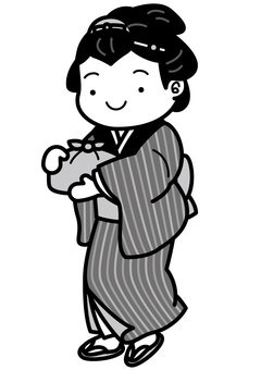 おかみさん-2c おかみさん,女房,時代劇,江戸時代,着物,帯,かんざし,櫛,髷,風呂敷のイラスト素材