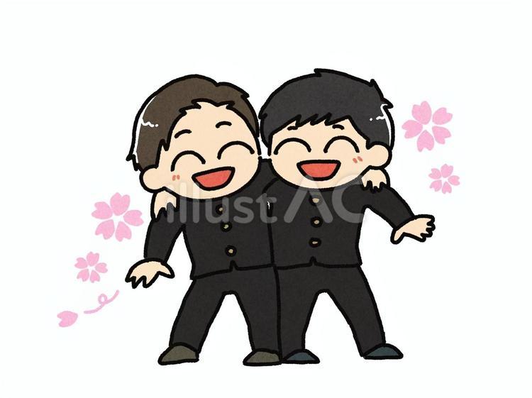 肩を組む男子学生 男の子,学生,高校生のイラスト素材