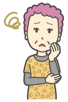  大阪のおばちゃん-122-バスト 困った,おばちゃん,大阪,ヒョウ柄,おばはん,中年,女性,関西,派手,おばさんのイラスト素材