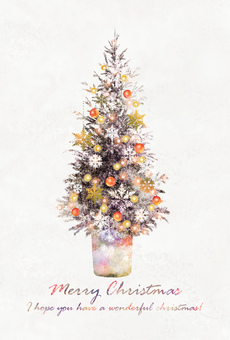 大人なクリスマスツリーの絵はがき2 クリスマス,クリスマスツリー,12月,冬,植物,もみ,木,イラスト,手描き,水彩のイラスト素材