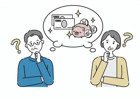 資産について考える老夫婦 老夫婦,老後,夫婦,お金,資産,資産形成,悩む,投資,金,資金のイラスト素材