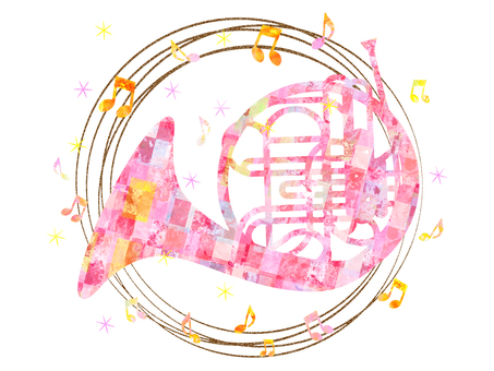 ホルン_ピンク ホルン_ピンク ホルン,楽器,管楽器,演奏,音楽,音符,奏でる,単体,挿絵,ワンポイントのイラスト素材