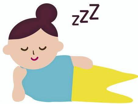 横になって眠っている女性のイラスト 睡眠,寝顔,安眠,睡眠時間,リラックス,休憩,女性,人物,寝姿,休息のイラスト素材