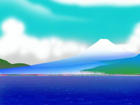 駿河湾と冬富士 駿河湾,冬富士,雪山,海,青空のイラスト素材