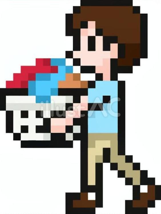 ドット絵の洗濯かごを持つ男性です。 ドット絵,洗濯,かごのイラスト素材