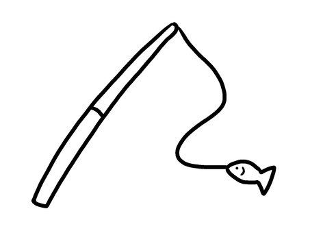 魚釣り線画 アウトドア,釣り,魚,釣り竿,手描き,サバイバル,キャンプ,シンプル,背景透過,自給自足のイラスト素材