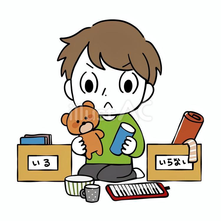 断捨離をしている男性 断捨離,掃除,片付けのイラスト素材