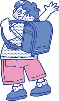 ランドセルを背負った笑顔の男の子 小学生,子ども,入学,一年生,ランドセル,春,4月,学校,男の子,小学校のイラスト素材
