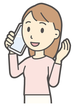 スマホで電話をかけ通話している若い女性 スマホ,笑顔,女性,女の子,人物,かわいい,微笑む,にっこり,ニコニコ,携帯電話のイラスト素材
