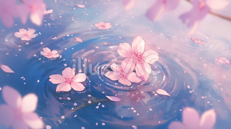 水面の桜１ 桜,花びら,水面のイラスト素材