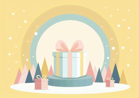 大きなプレゼントのクリスマスカード クリスマス,背景,クリスマスプレゼント,プレゼント,クリスマスツリー,ツリー,木,雪,雪の結晶,北欧のイラスト素材