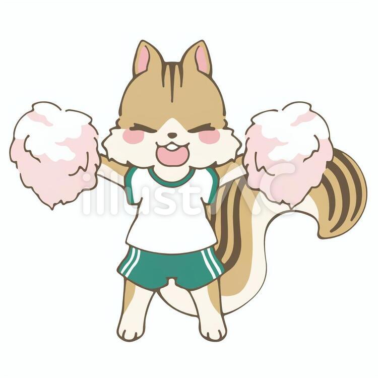 応援　動物　チアイラスト(リス) 応援,頑張れ,ファイトのイラスト素材