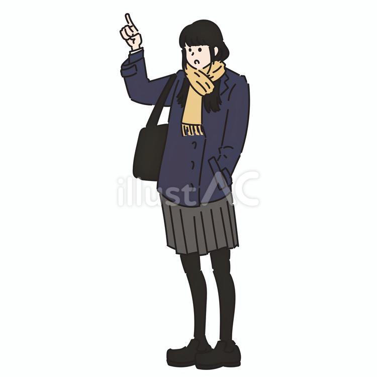 指をさすマフラーをした女子生徒 女性,女の子,学生のイラスト素材