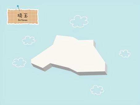 3Dがかわいい日本地図-11【埼玉】 地図,埼玉,日本,3d,シンプル,雲,かわいい,手書きのイラスト素材