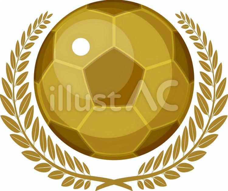 ゴールドの月桂樹の葉とサッカーボール サッカー,ゴールド,月桂樹のイラスト素材