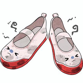 ドロドロの赤い上履き もの,学校,小学校,中学校,高校,靴,上靴,上履き,バレエシューズ,ズックのイラスト素材