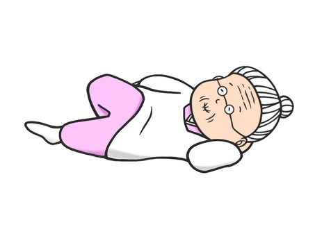 お昼寝をしているお婆ちゃん(祖母) ポーズ,老人,祖母,手描き,高齢者,年寄り,シニア,女,女性,女の人のイラスト素材