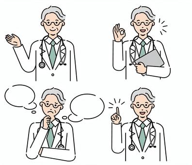 ベテランのお医者さんポーズ集　色付き 医療,医者,聴診器,病院,先生のイラスト素材