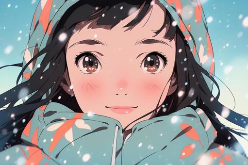 Illustration, snow, female, girl, 