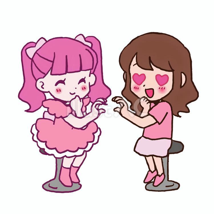 アイドルとハートを作る女性ファン 手描き,推し,推し活のイラスト素材