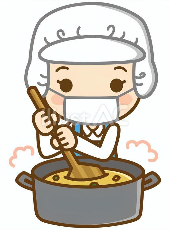 鍋をかき混ぜる調理員 調理員,調理師,調理のイラスト素材