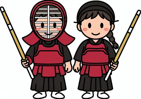 剣道の茶色の子供たちです。 剣道,シンプル,スポーツ,部活,クラブ,サークル,武道,和風,面,胴着のイラスト素材