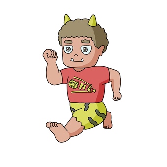 赤鬼が走る 赤鬼,走る,つの,きば,鬼のパンツ,挿絵のイラスト素材