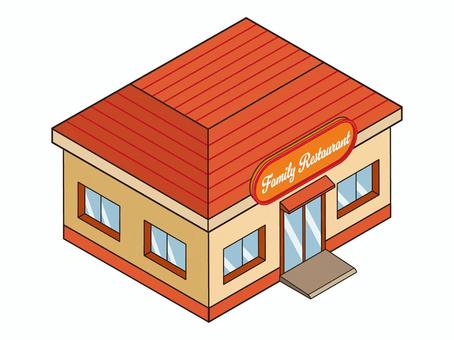 町並みシリーズ ファミレス ファミリーレストラン,ファミレス,かわいい,デフォルメ,建物,アイソメトリック,アイソメ,街並み,アイコン,挿絵のイラスト素材