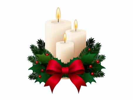 クリスマスキャンドル3本とリース飾り1 クリスマス,xmas,キャンドル,蝋燭,燈,リボン,リース,柊,飾り,装飾のイラスト素材