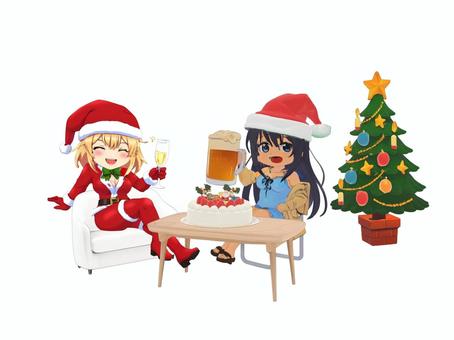 冬クリスマスパーティー忘年会サンタガール クリスマス,サンタクロース,サンタ,クリスマスケーキ,ケーキ,クリスマスツリー,ツリー,メリークリスマス,christmas,スィーツのイラスト素材
