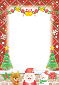 にぎやかクリスマスパーティーカード（縦） クリスマス,サンタ,トナカイ,雪だるま,冬,雪,キラキラ,かわいい,フレーム,背景のイラスト素材