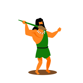 人物 001 人,男,原始人,武器,槍,狩り,狩猟,ポーズ,イラスト,アートのイラスト素材