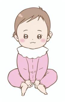 おすわりしてる女の子の赤ちゃん 赤ちゃん,おすわり,女の子,ベビー,笑顔,ロンパース,スタイ,乳児,乳幼児,新生児のイラスト素材