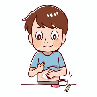 ステロイド軟膏を塗っている男性 アトピー,肌トラブル,肌,炎症,軟膏,塗り薬,薬,処方箋,皮膚科,ステロイド軟膏のイラスト素材