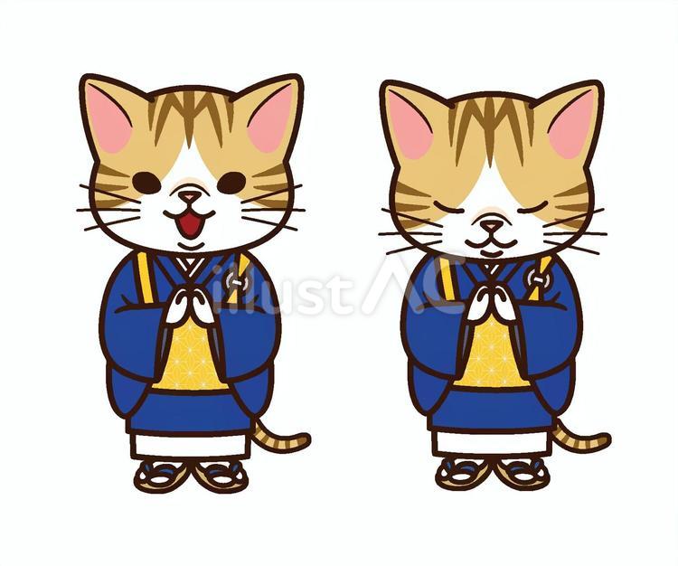 手を合わせる猫住職 猫,住職,お坊さんのイラスト素材