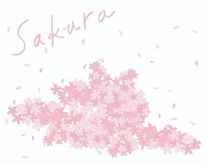 桜吹雪の舞う枝  桜,花,文字,花吹雪,春,手書きのイラスト素材