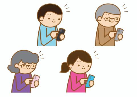 携帯を見る人 携帯,携帯電話,スマホ,スマートフォン,検索,見つける,おじいさん,おばあさん,女性,男性のイラスト素材