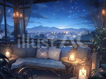 美しい夜景の見えるリビングルーム_背景画