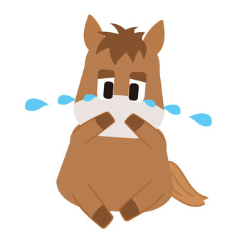 泣く_悲しい馬 馬,ウマ,干支,競馬,動物,生き物,野生,泣く,涙,悲しいのイラスト素材